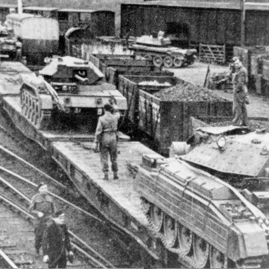 Polish tanks on low loaders, Haddington station.jpg